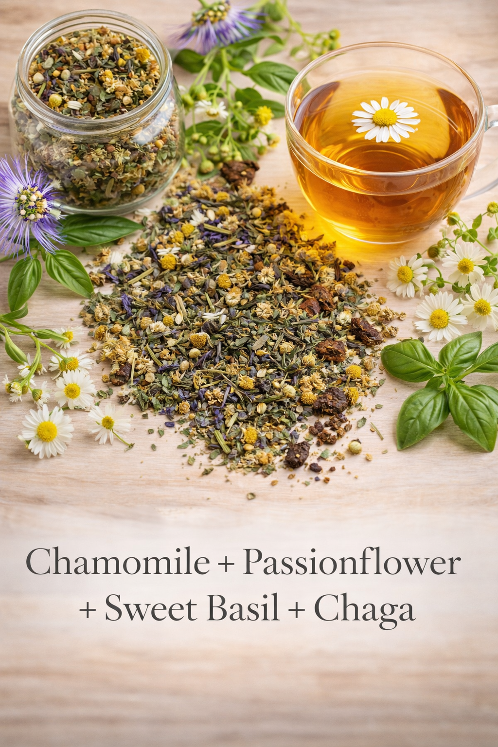 Chamomile + Passionflower + Holy Basil + Chaga Herbal Tea