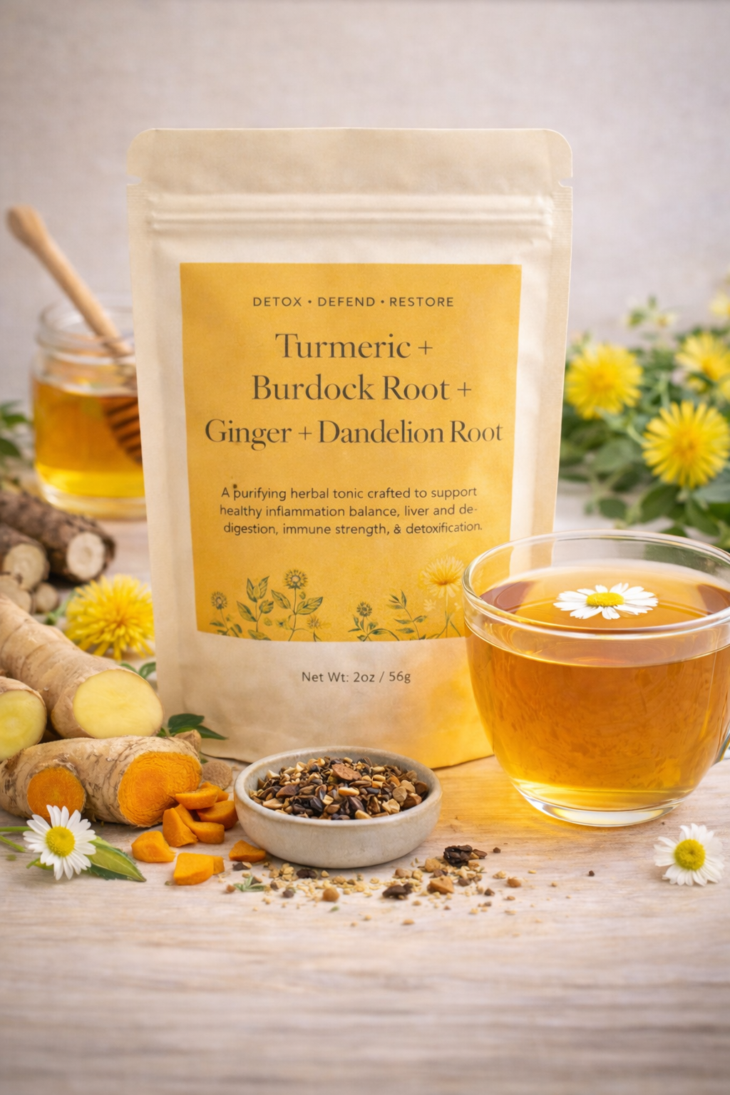 Turmeric + Burdock Root + Ginger + Dandelion Root Tonic